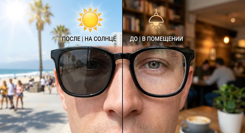 Фотохромные линзы: тёмные на солнце и прозрачные в помещении